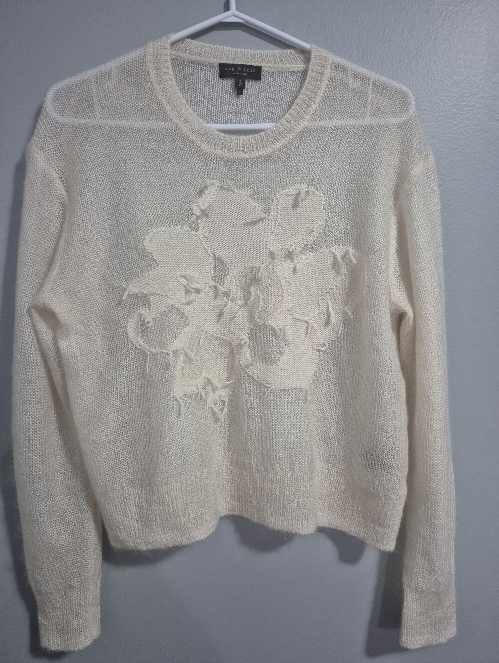 Rag & Bone Cream Knit Sweater With Applique Small